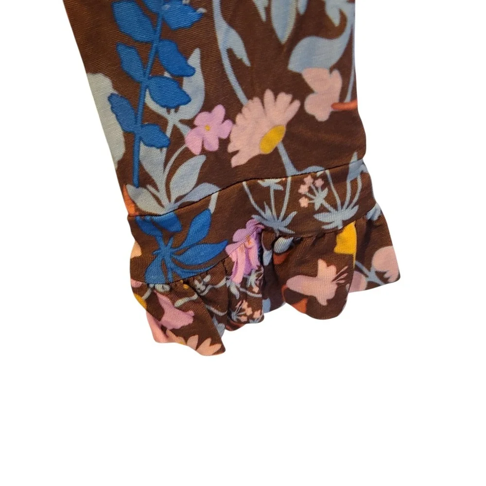 STINE GOYA Clarabelle Midi Dress Brown Floral Ruffles Knit Jersey Flowy‎ Size 4